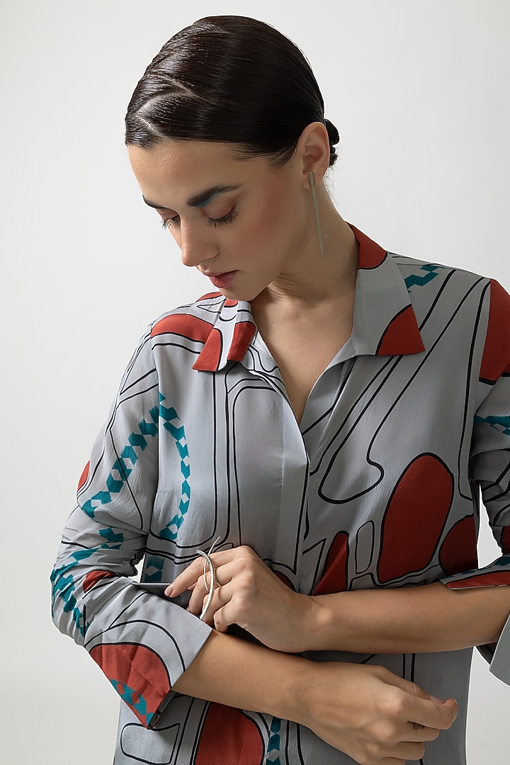 Grey Natural Crepe Printed Co-Ord Set by Nautanky By Nilesh Parashar at Pernia's Pop Up Shop
