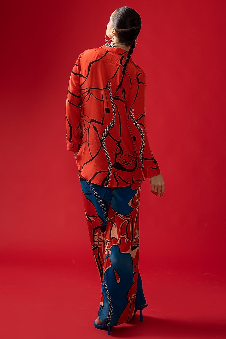 Red & Blue Natural Crepe Printed Co-Ord Set by Nautanky By Nilesh Parashar at Pernia's Pop Up Shop
