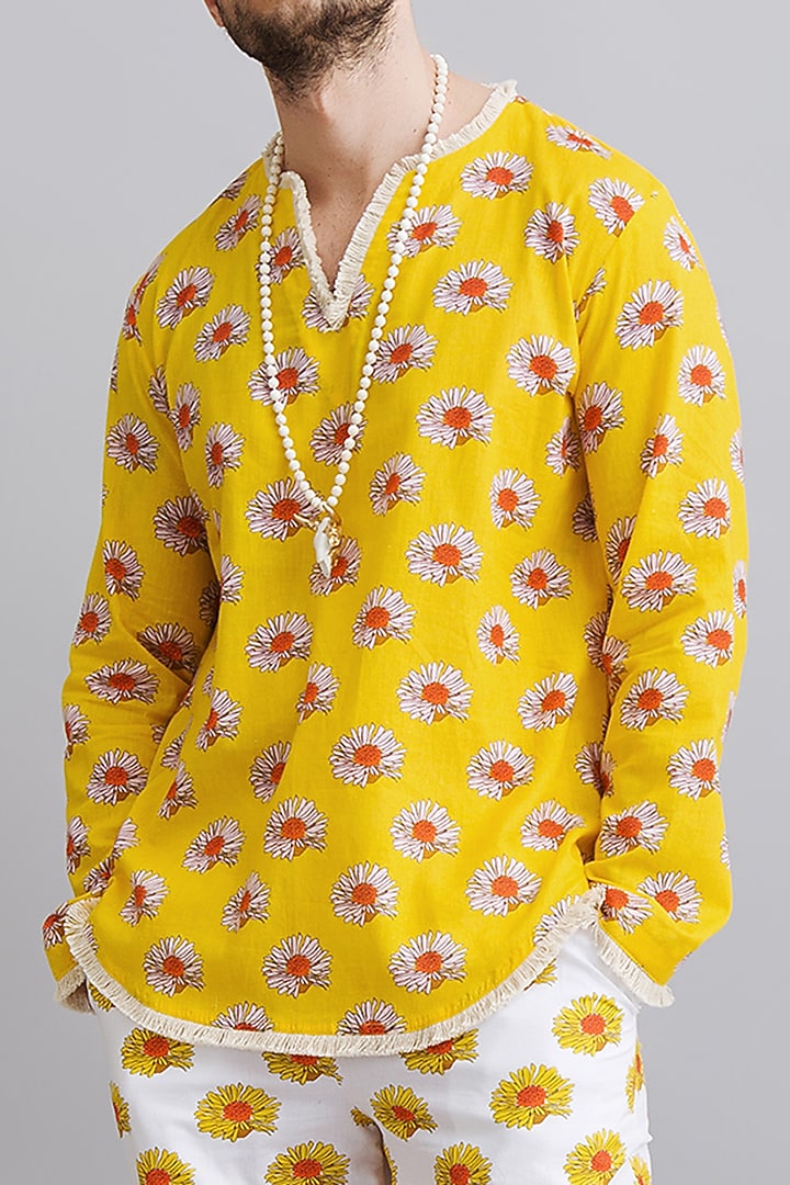 Yellow Fine Cotton Pant Set by Nautanky By Nilesh Parashar Men at Pernia's Pop Up Shop