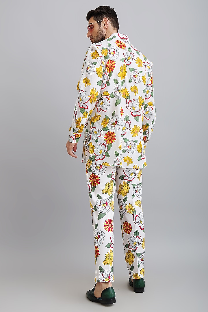 White Neoprene Printed Pant Set by Nautanky By Nilesh Parashar Men at Pernia's Pop Up Shop