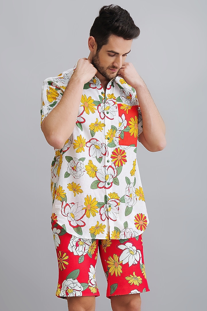 White & Red Neoprene Printed Co-Ord Set by Nautanky By Nilesh Parashar Men at Pernia's Pop Up Shop