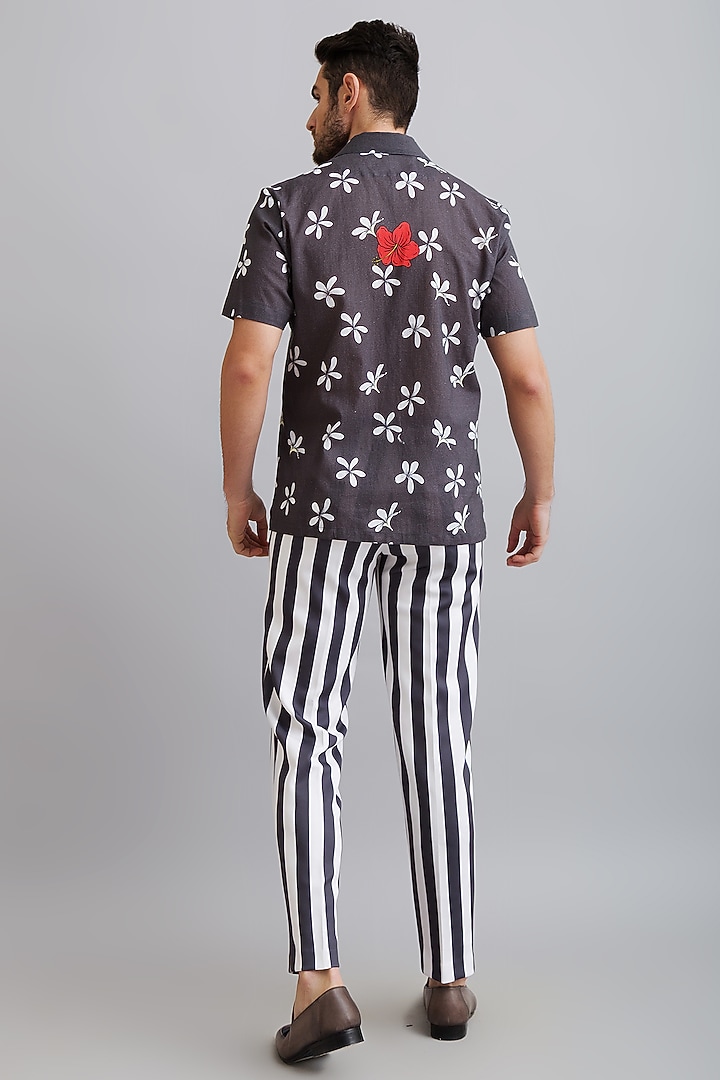 White Neoprene Striped Pant Set by Nautanky By Nilesh Parashar Men at Pernia's Pop Up Shop