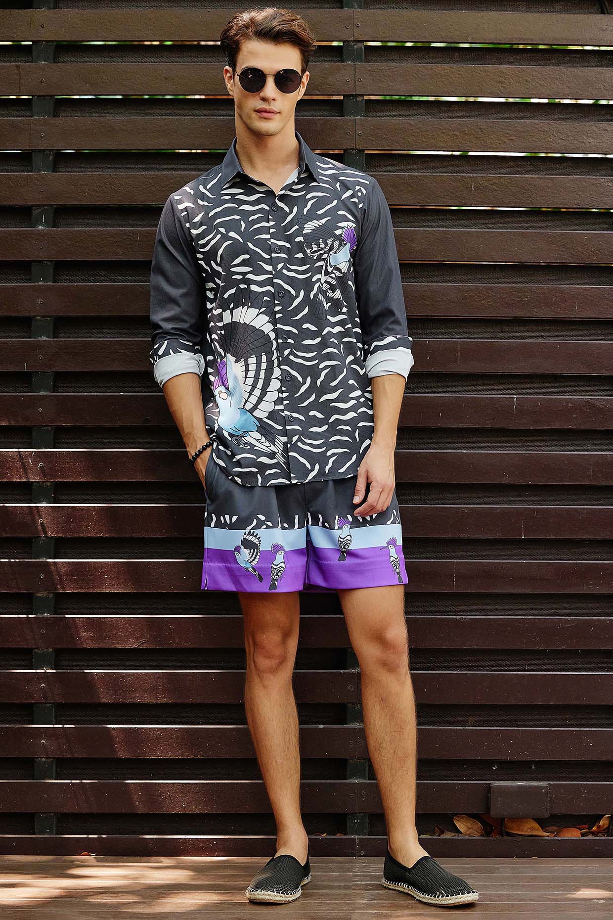 Black Fluid Cotton Printed Co-Ord Set by Nautanky By Nilesh Parashar Men