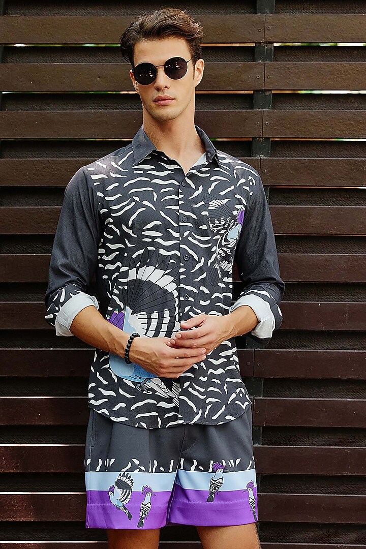 Black Fluid Cotton Printed Co-Ord Set by Nautanky By Nilesh Parashar Men at Pernia's Pop Up Shop