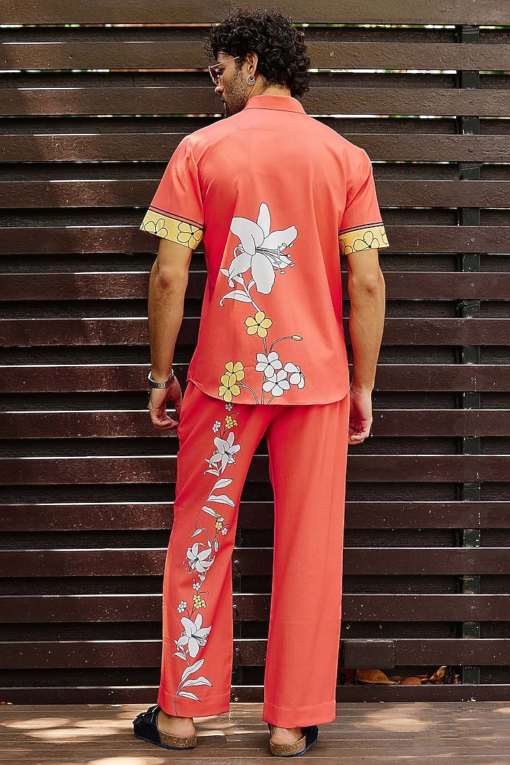 Red Polyester Floral Printed Pant Set by Nautanky By Nilesh Parashar Men at Pernia's Pop Up Shop