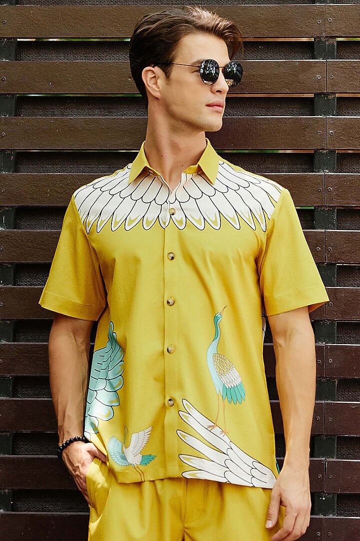 Yellow Polyester Printed Co-Ord Set by Nautanky By Nilesh Parashar Men at Pernia's Pop Up Shop