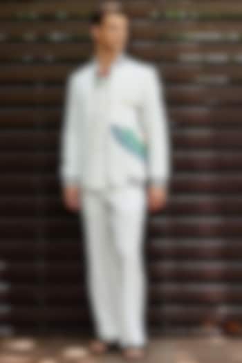 White Polyester Hand Embroidered Jacket Set by Nautanky By Nilesh Parashar Men at Pernia's Pop Up Shop