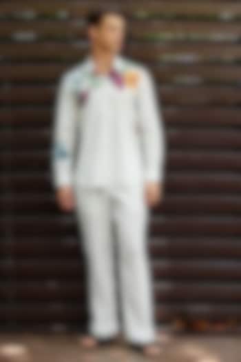 White Polyester Snake Skin Textured Pant Set by Nautanky By Nilesh Parashar Men