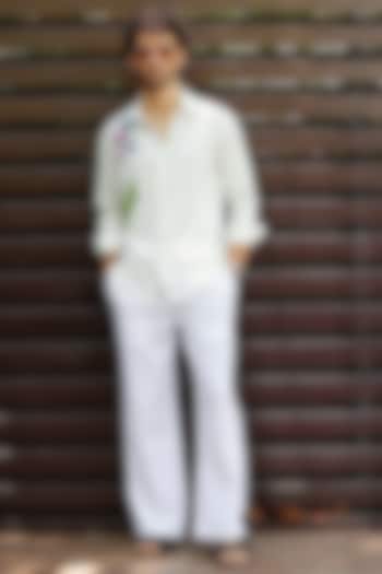 White Polyester Snake Skin Textured Pant Set by Nautanky By Nilesh Parashar Men