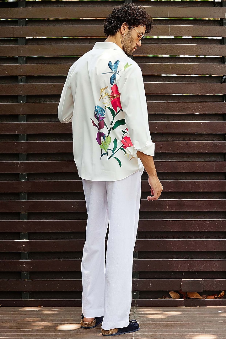 White Polyester Snake Skin Textured Pant Set by Nautanky By Nilesh Parashar Men at Pernia's Pop Up Shop