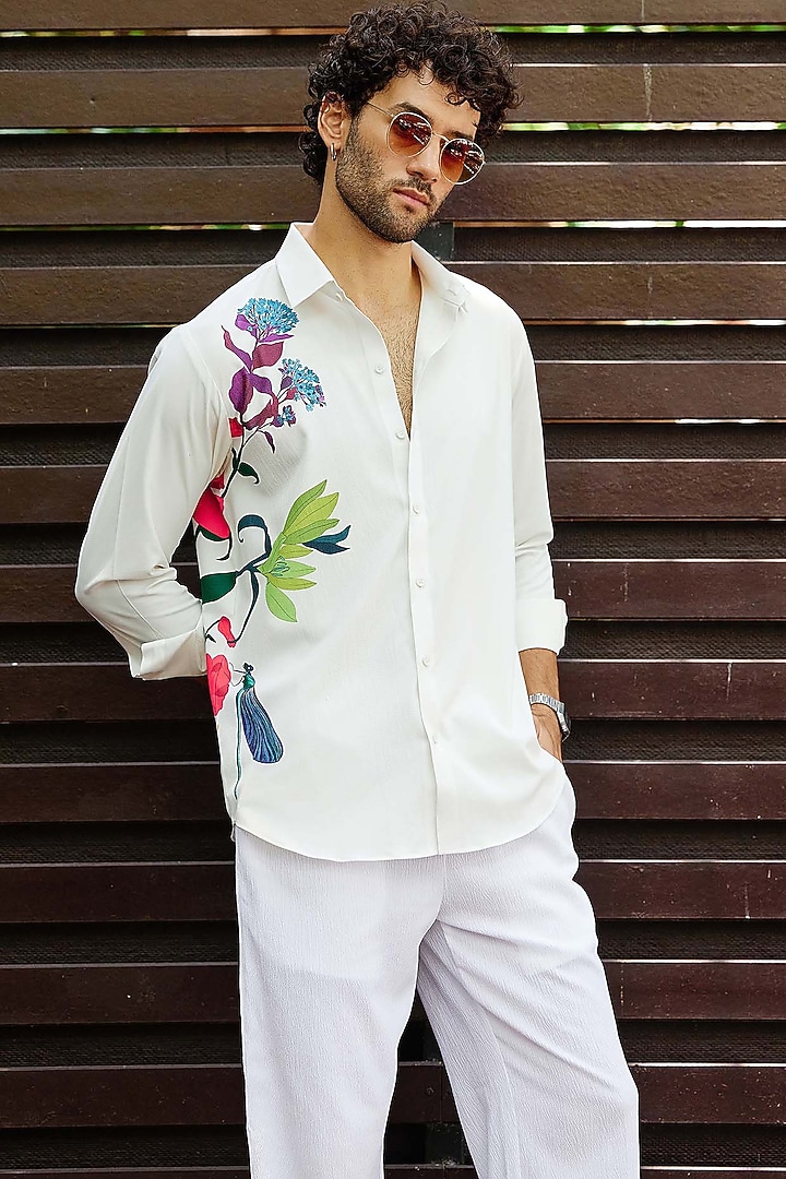 White Polyester Snake Skin Textured Pant Set by Nautanky By Nilesh Parashar Men at Pernia's Pop Up Shop