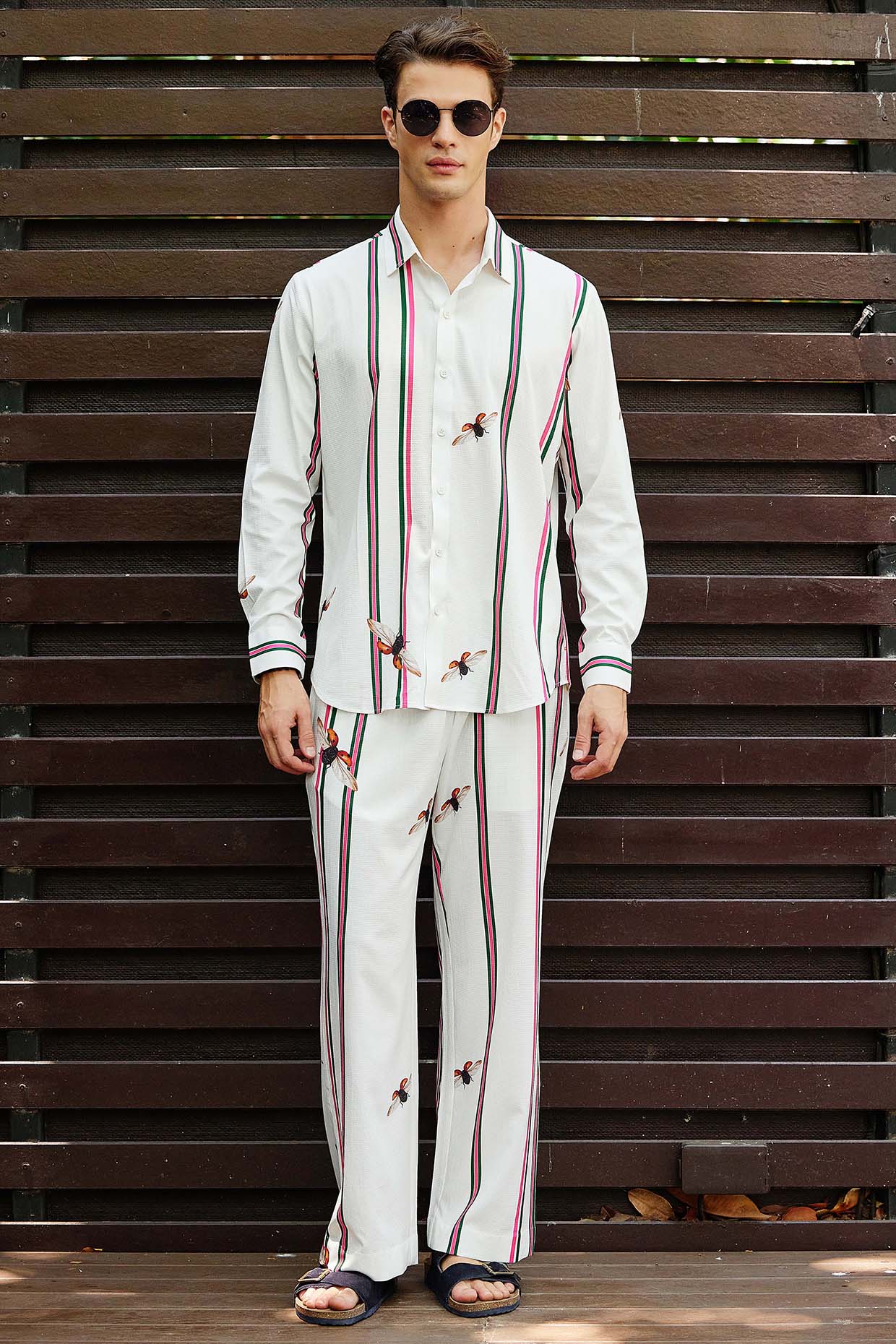 White Polyester Printed Snake Skin Textured Pant Set by Nautanky By Nilesh Parashar Men