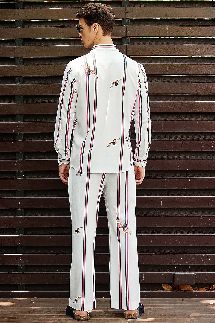 White Polyester Printed Snake Skin Textured Pant Set by Nautanky By Nilesh Parashar Men at Pernia's Pop Up Shop