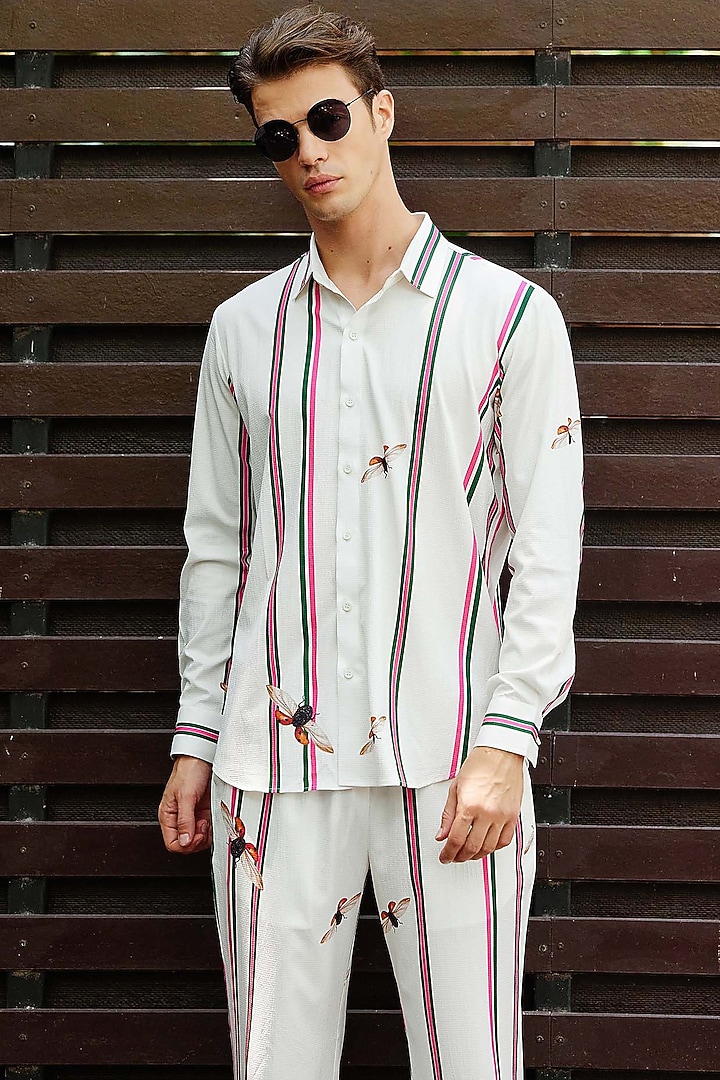 White Polyester Printed Snake Skin Textured Pant Set by Nautanky By Nilesh Parashar Men at Pernia's Pop Up Shop