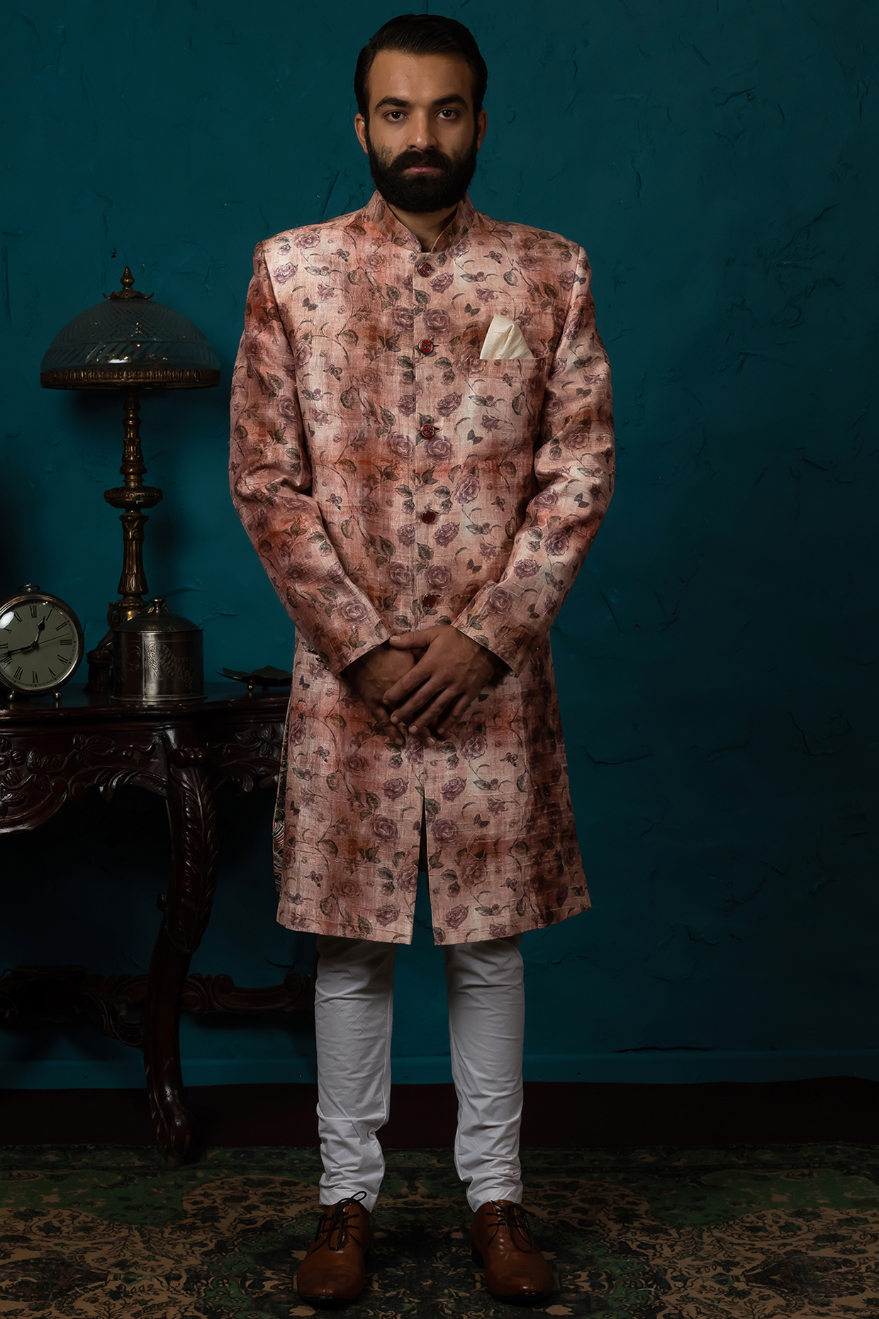 Blush Pink Printed Kurta Set by Nautanky By Nilesh Parashar Men at Pernia's Pop Up Shop