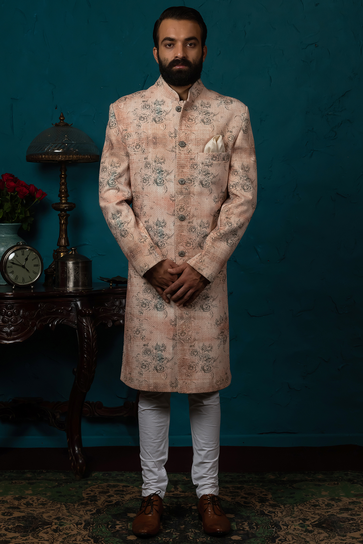 Beige Printed Kurta Set by Nautanky By Nilesh Parashar Men at Pernia's Pop Up Shop