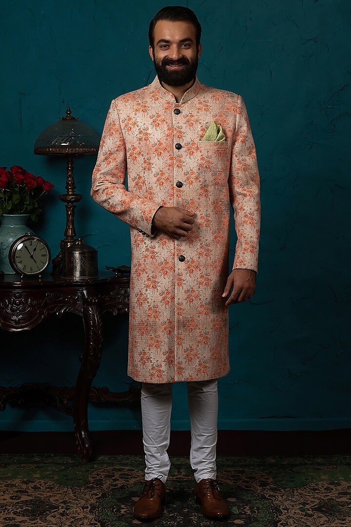 Beige Kurta Set With Print by Nautanky By Nilesh Parashar Men at Pernia's Pop Up Shop
