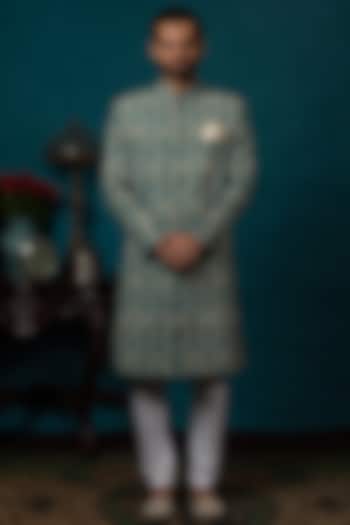 Teal Blue Printed Kurta Set by Nautanky By Nilesh Parashar Men at Pernia's Pop Up Shop