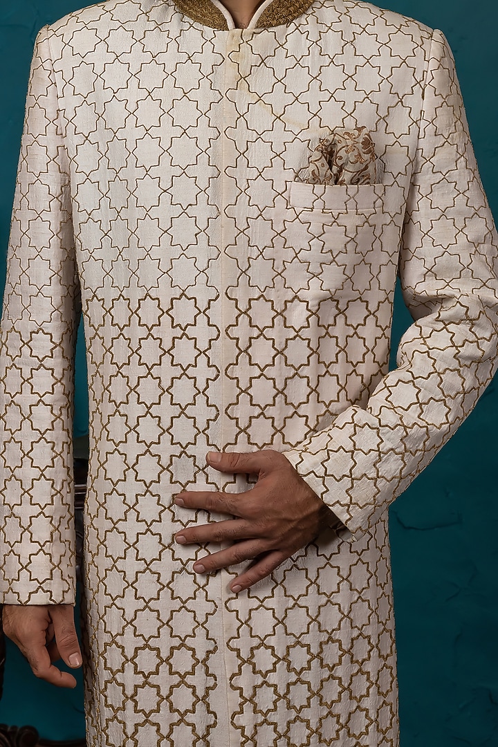 Blush Pink Embroidered Wedding Sherwani & Churidar by Nautanky By Nilesh Parashar Men at Pernia's Pop Up Shop
