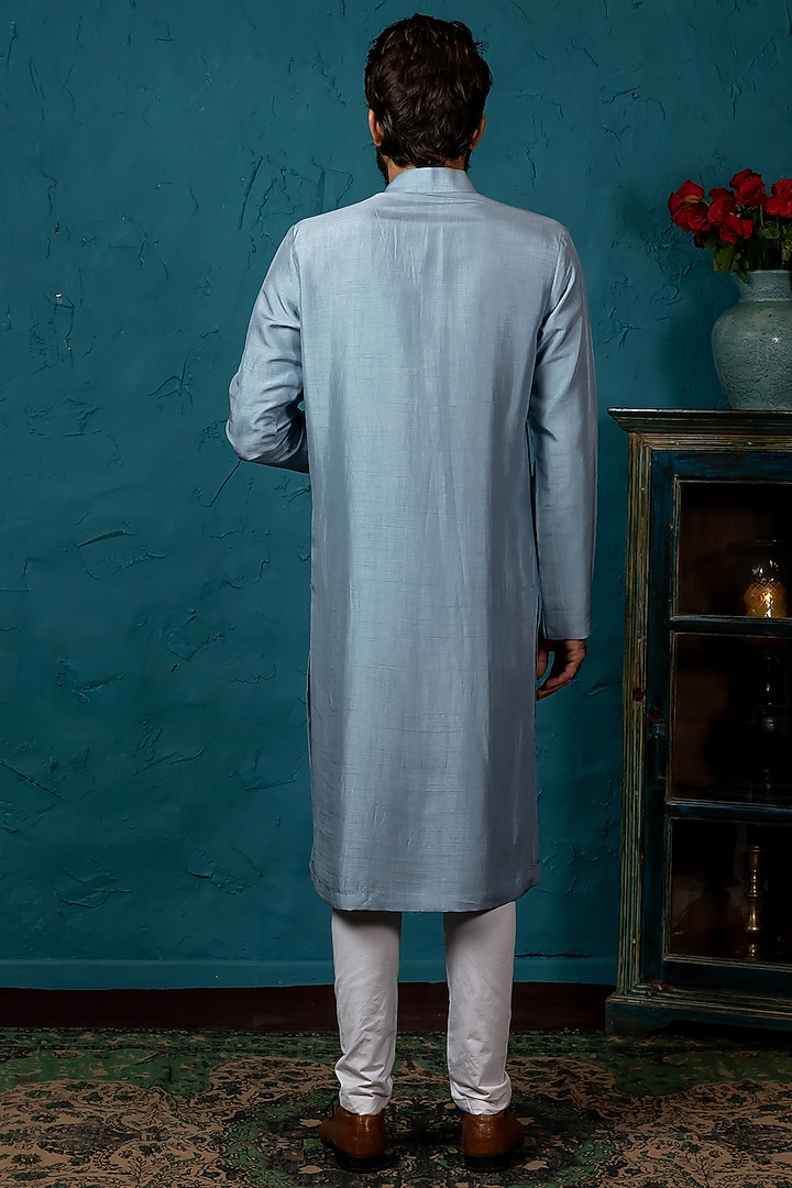 Greyish Blue Embroidered Kurta Set by Nautanky By Nilesh Parashar Men at Pernia's Pop Up Shop
