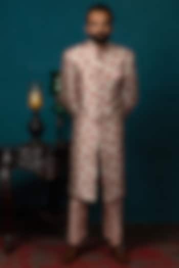 Blush Pink Silk Printed Kurta Set  by Nautanky By Nilesh Parashar Men at Pernia's Pop Up Shop