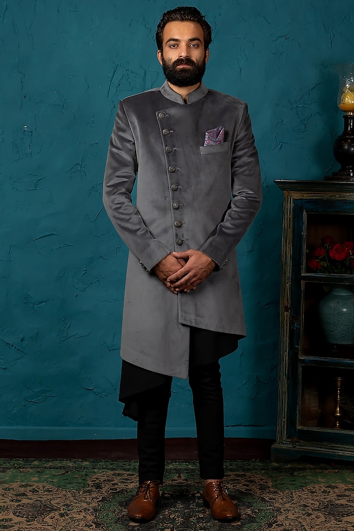 Grey & Black Jacket Set by Nautanky By Nilesh Parashar Men