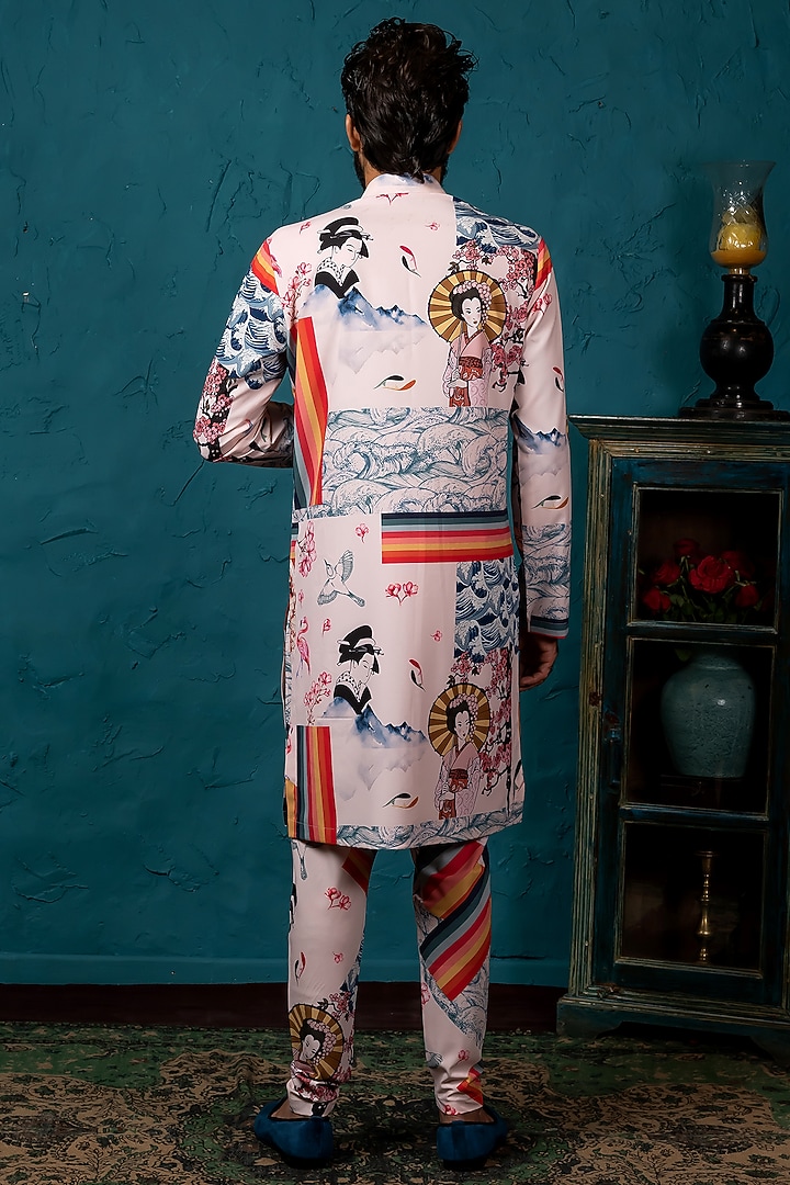 Blush Pink & Beige Printed Kurta Set by Nautanky By Nilesh Parashar Men at Pernia's Pop Up Shop
