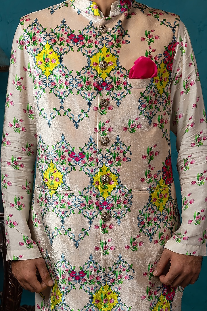 Blush Pink Printed Koti Jacket Set by Nautanky By Nilesh Parashar Men at Pernia's Pop Up Shop