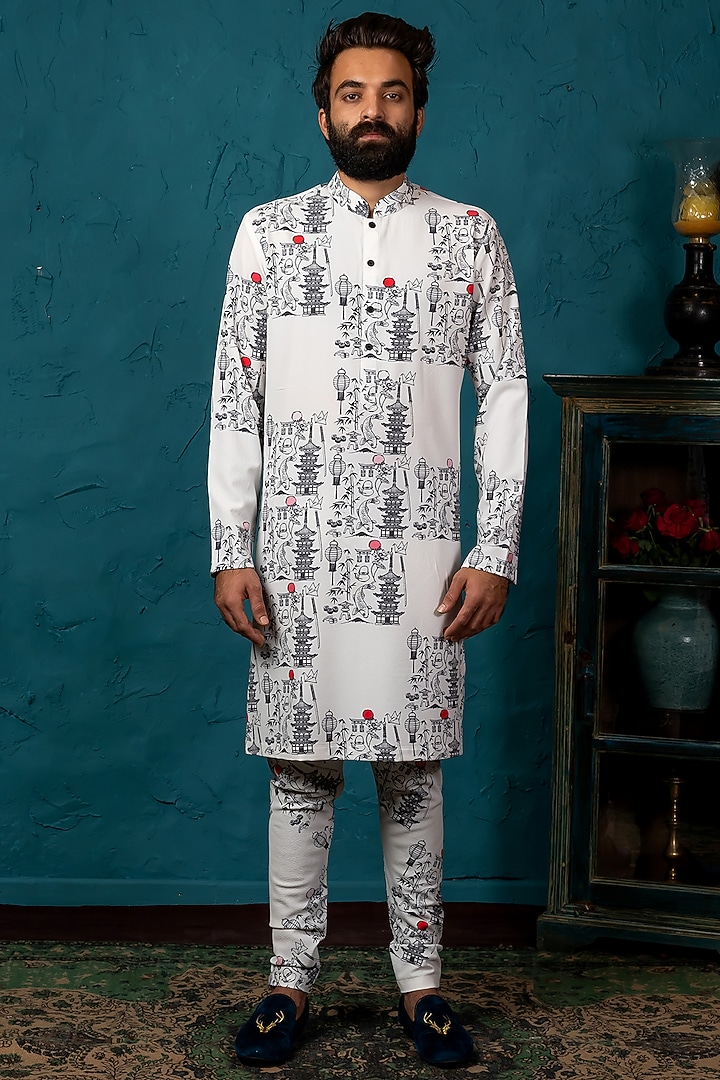 Black & White Printed Kurta Set by Nautanky By Nilesh Parashar Men at Pernia's Pop Up Shop