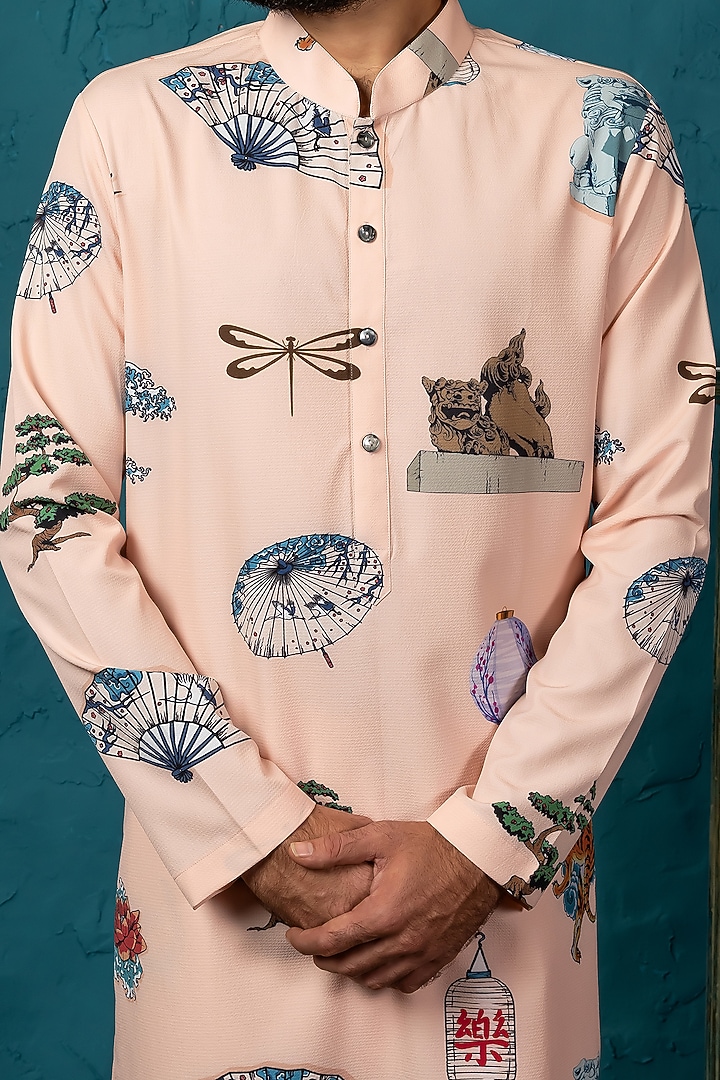 Blush Pink Silk Kurta Set by Nautanky By Nilesh Parashar Men at Pernia's Pop Up Shop