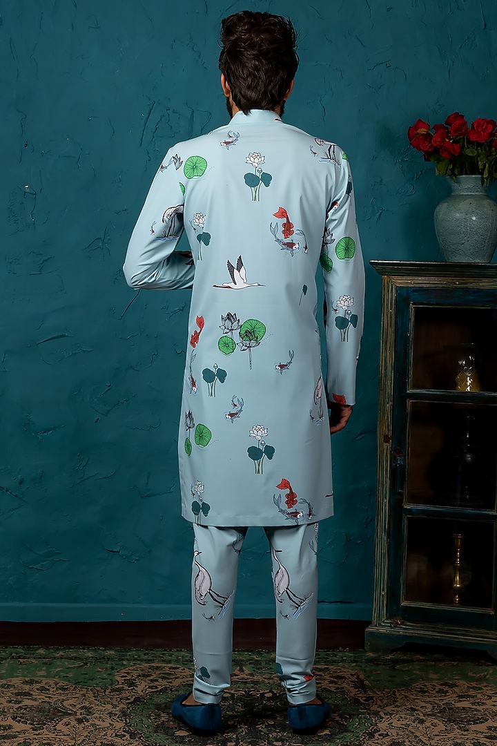 Powder Blue Printed Kurta Set by Nautanky By Nilesh Parashar Men at Pernia's Pop Up Shop