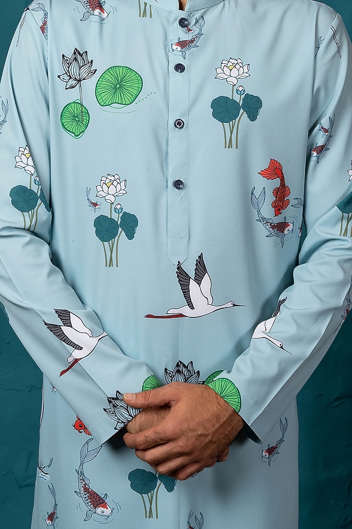 Powder Blue Printed Kurta Set by Nautanky By Nilesh Parashar Men at Pernia's Pop Up Shop