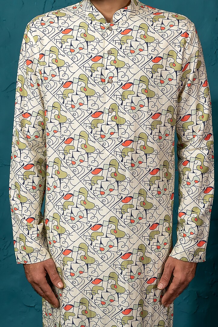 Beige Printed Kurta Set by Nautanky By Nilesh Parashar Men at Pernia's Pop Up Shop
