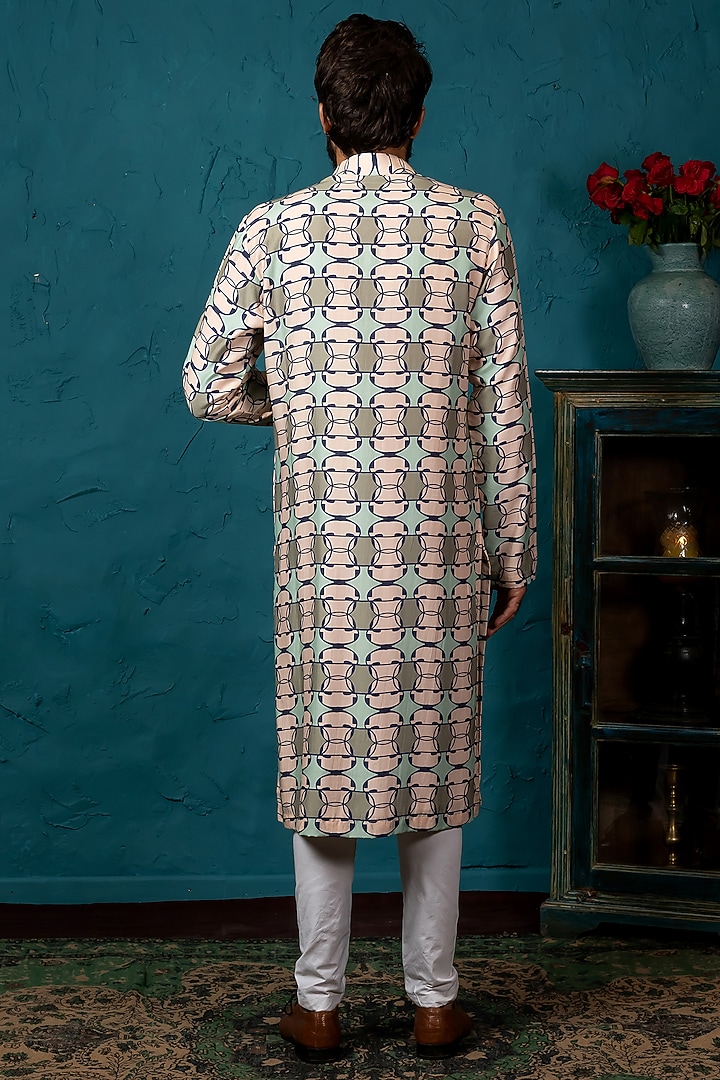 Beige Printed Cotton Silk Kurta Set by Nautanky By Nilesh Parashar Men at Pernia's Pop Up Shop