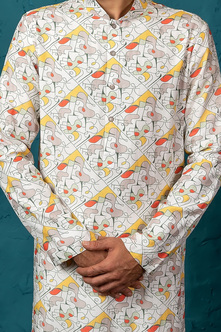 Beige Cotton Silk Kurta Set by Nautanky By Nilesh Parashar Men at Pernia's Pop Up Shop