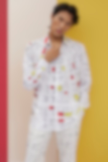 White Textured Polyester Party Wear Shirt by Nautanky By Nilesh Parashar Men at Pernia's Pop Up Shop