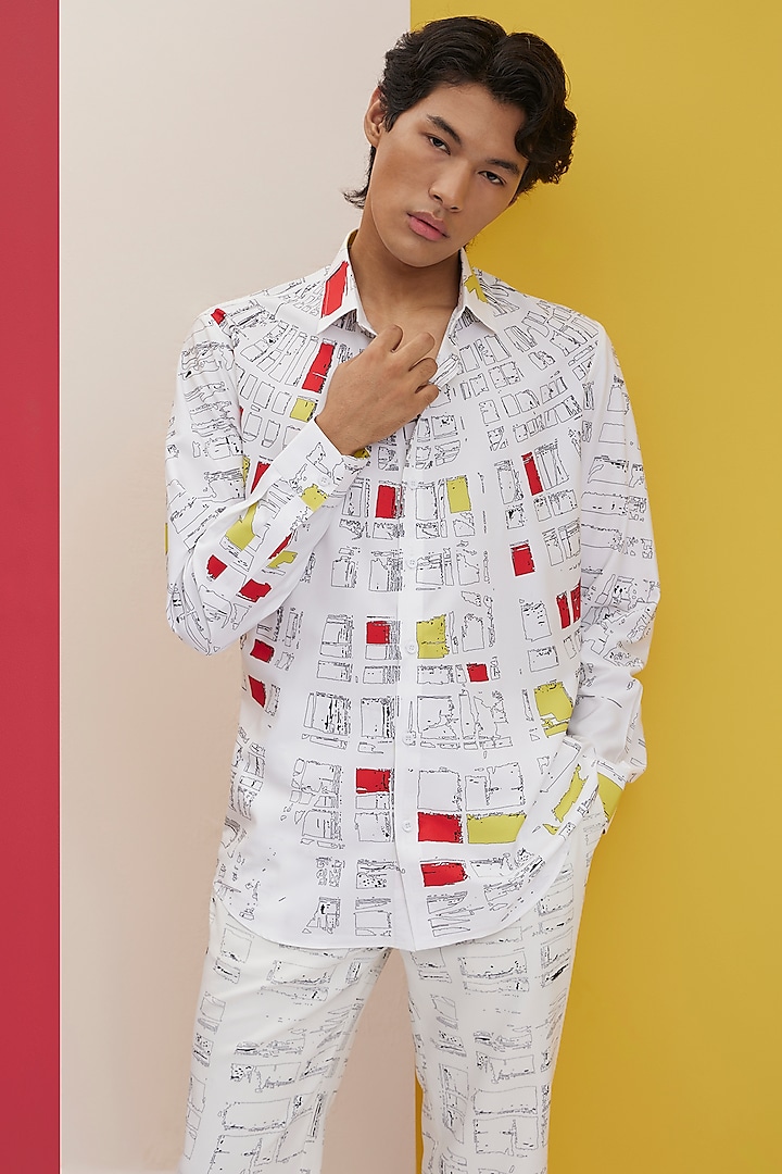 White Textured Polyester Party Wear Shirt by Nautanky By Nilesh Parashar Men at Pernia's Pop Up Shop