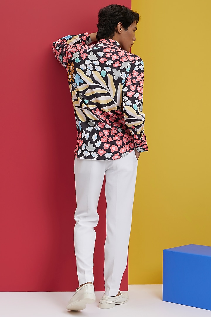 Black Textured Polyester Floral Printed Party Wear Shirt by Nautanky By Nilesh Parashar Men at Pernia's Pop Up Shop