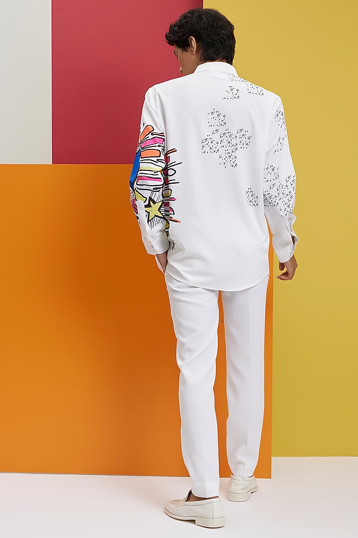 White Textured Polyester Party Wear Shirt by Nautanky By Nilesh Parashar Men at Pernia's Pop Up Shop