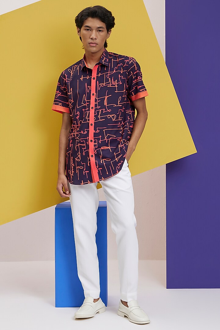 Midnight Blue Textured Polyester Party Wear Shirt by Nautanky By Nilesh Parashar Men at Pernia's Pop Up Shop