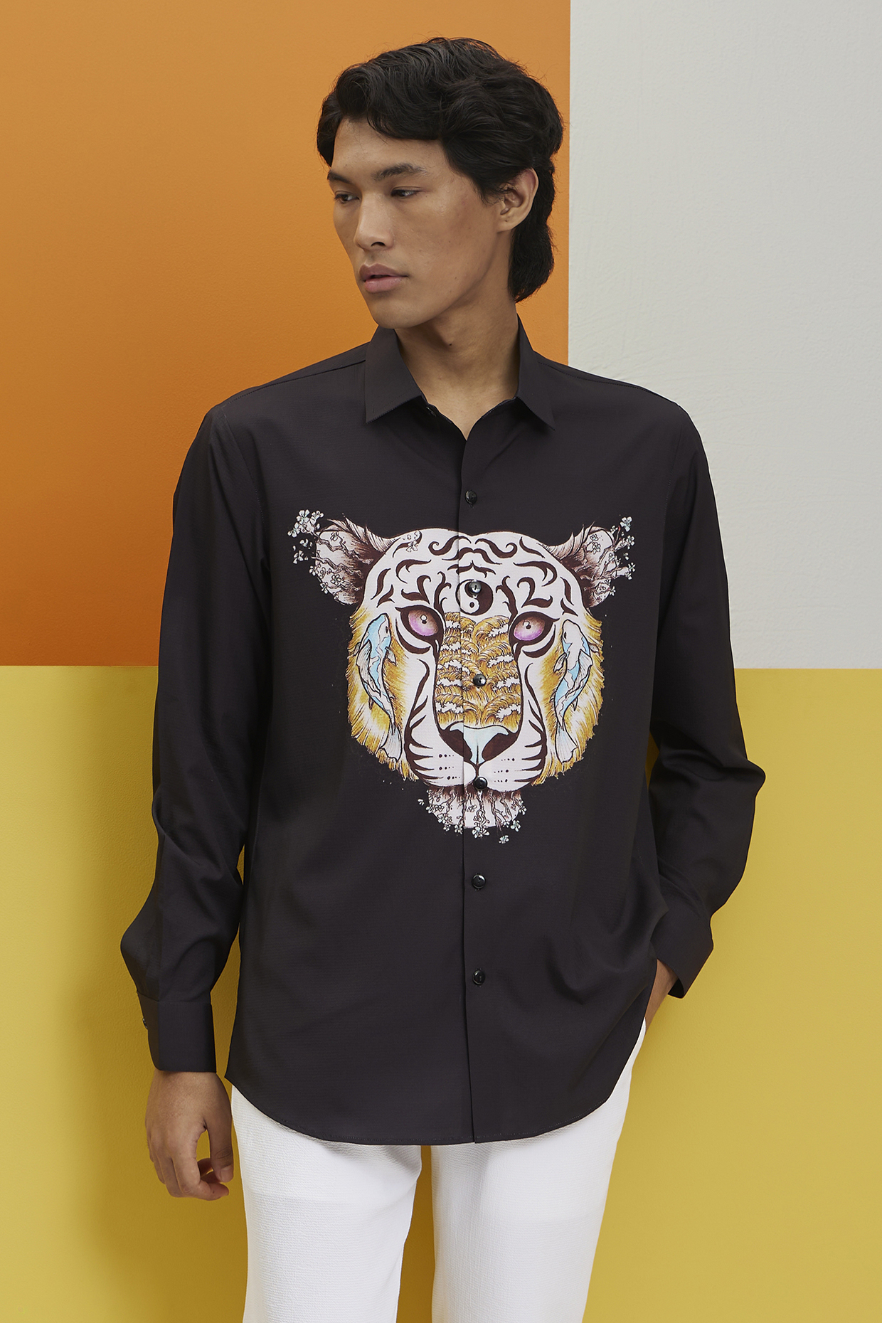 Black Textured Polyester Printed Shirt by Nautanky By Nilesh Parashar Men