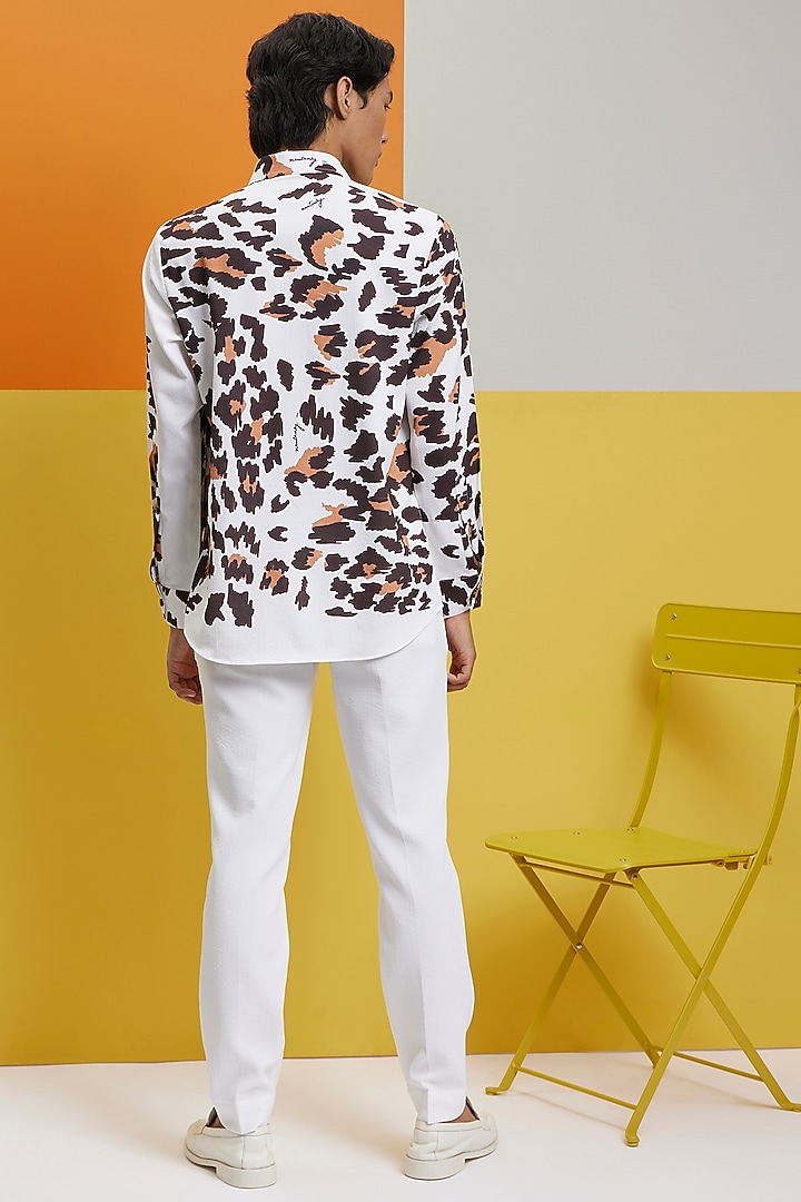 White Textured Polyester Printed Party Wear Shirt by Nautanky By Nilesh Parashar Men at Pernia's Pop Up Shop