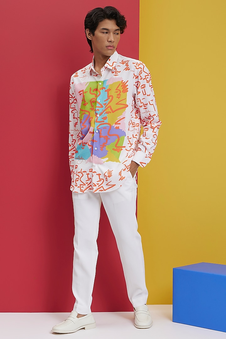 White Textured Polyester Party Wear Shirt by Nautanky By Nilesh Parashar Men at Pernia's Pop Up Shop