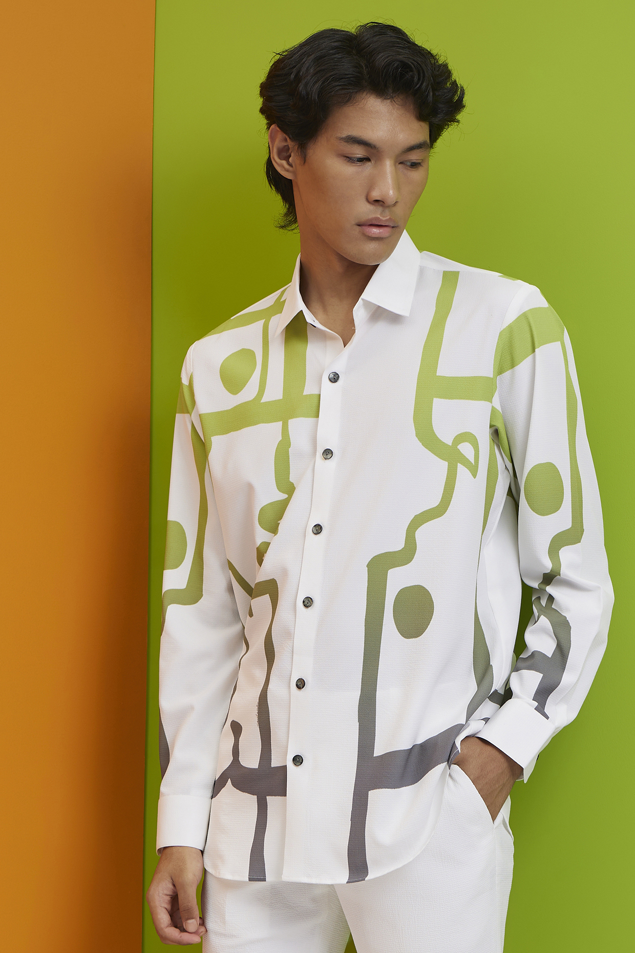 White Textured Polyester Printed Shirt by Nautanky By Nilesh Parashar Men