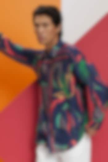 Forest Green Fluid Cotton Printed Party Wear Shirt by Nautanky By Nilesh Parashar Men at Pernia's Pop Up Shop