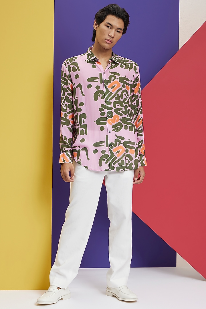 Blush Fluid Cotton Printed Party Wear Shirt by Nautanky By Nilesh Parashar Men at Pernia's Pop Up Shop