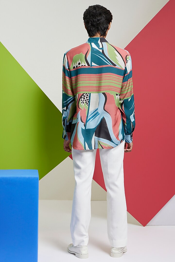 Aqua Blue Fluid Cotton Printed Party Wear Shirt by Nautanky By Nilesh Parashar Men at Pernia's Pop Up Shop