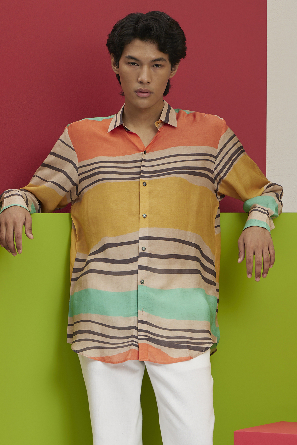 Multi-Colored Fluid Cotton Printed Party Wear Shirt by Nautanky By Nilesh Parashar Men at Pernia's Pop Up Shop