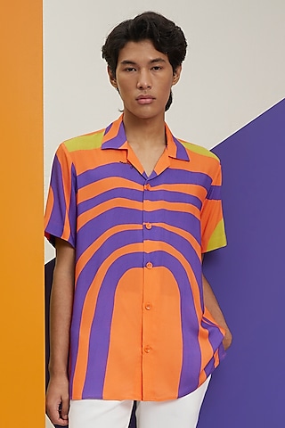 Orange Fluid Cotton Printed Shirt by Nautanky By Nilesh Parashar Men