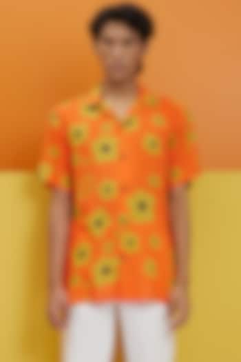 Orange Fluid Cotton Printed Shirt by Nautanky By Nilesh Parashar Men